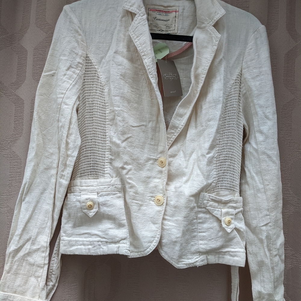 NWT Lightweight Ivory Linen Button Up Jacket